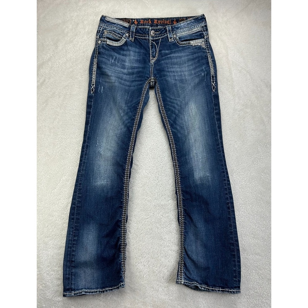 Rock Revival Roza Easy Bootcut‎ Jeans Womens 29 Blue Embellished Flap Pockets
